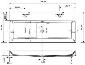 Fontana Kolo wastafelmeubel mat zwart 100cm mat witte wastafel 2 kraangaten