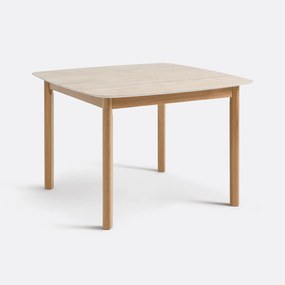 Eettafel, keramiek in travertin en eiken, 4 couverts, SARAUNE