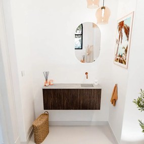 Mondiaz Joya DLux 100cm toiletmeubel walnut met wastafel faye rechts zonder kraangat glace