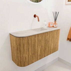 Mondiaz Joya DLux 85cm toiletmeubel ronding links/rechts oak met wastafel faye midden zonder kraangat ostra