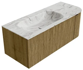Mondiaz Kurve-dlux 115cm badmeubel ronding rechts dusk met 1 lade en deur en wastafel big small links zonder kraangat glace