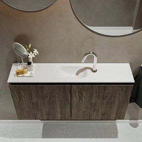Mondiaz Ture 100cm toiletmeubel dark brown met wastafel talc midden 1 kraangat