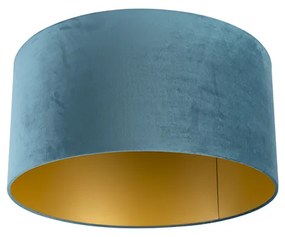 Velours lampenkap blauw 50/50/25 met gouden binnenkant