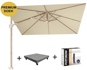 Challenger T2 premium parasol 300x300 cm teak champagne met 90 KG voet en hoes
