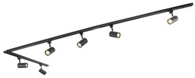 Modern railsysteem met 6 Spot / Opbouwspot / Plafondspots zwart 1-fase 286cm - Iconic Jeana Modern GU10 rond Binnenverlichting Lamp