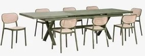 Set Van Een Uitschuifbare Rechthoekige Tafel 240-300x100 Cm In Aluminium Karena En 8 Stapelbare Tuinstoelen Van Polypropyleen Om Groen – - Sklum