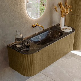 Mondiaz Kurve-dlux 130cm badmeubel ronding links/rechts dusk met 1 lade en 2 deuren en wastafel big small midden zonder kraangat lava