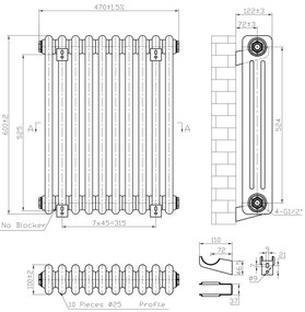 Eastbrook Imperia 3 koloms radiator 45x60cm 945W antraciet