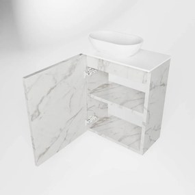 Mondiaz Fowy toiletmeubel 40cm Carrara met witte waskom links en kraangat