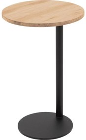 Goossens Nachtkastje Runt, Voet rond metaal ral 9005 zwart, blad massief eik