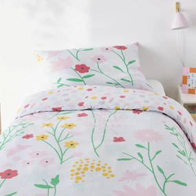Bedset voor kinderbed in katoen, rechthoekige kussensloop.Fleurs