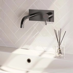 Brauer Gunmetal Edition ColdStart wastafelkraan inbouw gebogen uitloop met achterplaat model E1 gunmetal geborsteld PVD
