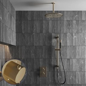 Saniclear Brass Stripes Pro inbouw regendouche met 20cm hoofddouche, plafondarm en glijstang geborsteld messing - mat goud