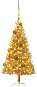 vidaXL Kunstkerstboom met LED's en kerstballen 120 cm PET goudkleurig