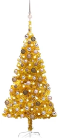vidaXL Kunstkerstboom met LED's en kerstballen 120 cm PET goudkleurig