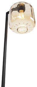Design vloerlamp zwart met amber glas - Qara Down