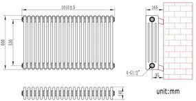 Eastbrook Rivassa 4 koloms radiator 100x60cm staal 2124W zwart mat