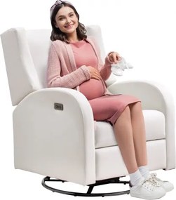 VEVOR Elektrische relaxfauteuil met draai- en glijfunctie, draagvermogen 113,4 kg, draaistoel met glijfunctie en verstelbare hoek, met polyester oppervlak voor woonkamer, slaapkamer, crèmewit