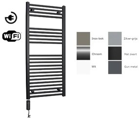 Sanicare electrische design radiator 111,8 x 60 cm. inox-look met WiFi thermostaat zwart HRAWZ601118/I