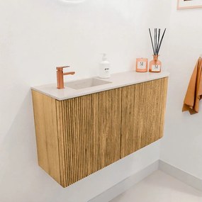Mondiaz Joya DLux 80cm toiletmeubel ronding rechts oak met wastafel faye links 1 kraangat meli