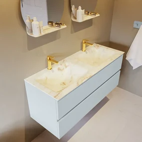 Mondiaz Vica DLux badmeubel 120cm clay 2 lades met wastafel frappe dubbel 2 kraangaten