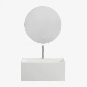 Harsen Badkamermeubelset Met Geïntegreerde Wastafel En Nerine Led-verlichting Wit & Round Led And Antifog Ø70 Cm Solyn & Geborsteld - Sklum
