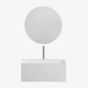 Harsen Badkamermeubelset Met Geïntegreerde Wastafel En Nerine Led-verlichting Wit & Round Led And Antifog Ø70 Cm Solyn & Geborsteld - Sklum