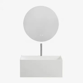 Nerine Zwevend Badkamermeubelset Van Hars Met Geïntegreerde Wastafel En Led-verlichting Wit & Round Led And Antifog Ø70 Cm - Sklum