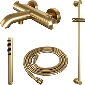 Brauer Stripe thermostatische badkraan met glijstang en staafhanddouche messing geborsteld PVD