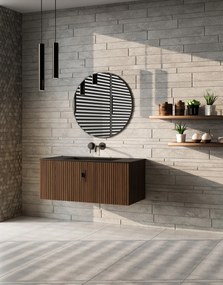 Muebles Raya badmeubel ribbelfront 100cm walnoot met zwarte wastafel zonder kraangat