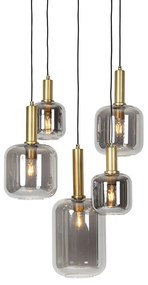 Smart hanglamp met dimmer zwart met goud met smoke glas incl. 5 Wifi A60 - Zuzanna Modern E27 rond Binnenverlichting Lamp