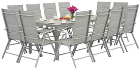 Garden Point lichtgrijze aluminium tuinmeubelen met grote Polywood Verona tafel voor 12 personen