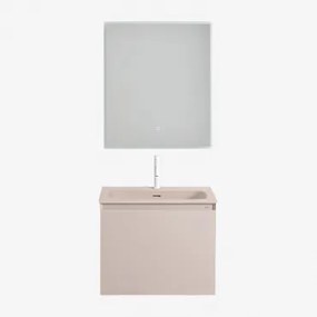 Macrae Houten Badkamermeubelset Met Geïntegreerde Wastafel Beige – Linnen & Rechthoekige Led En Anticondens 60x70 Cm Riben - Sklum