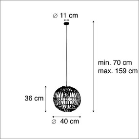 Eettafel / Eetkamer Landelijke hanglamp bamboe 40 cm - Cane Landelijk / Rustiek E27 Scandinavisch bol / globe / rond Binnenverlichting Lamp