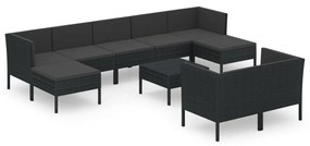 vidaXL 10-delige Loungeset met kussens poly rattan zwart