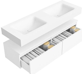 Zaro Alan badmeubel 140cm talc 2 lades met vrijhangende wastafel cloud dubbel 2 kraangaten talc