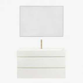 Ona Zwevend Badkamermeubelset Van Hout En Essenfineer Met Geïntegreerde Wastafel Wit & Rechthoekige Led En Anticondens 100x70 Cm Riben & Geborsteld Go