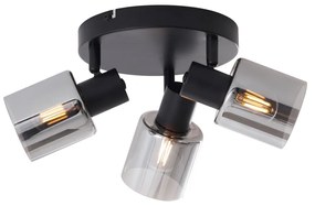 Moderne plafondlamp zwart met smoke glas rond 3-lichts - Cilin