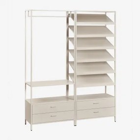 Janine 2-delige Open Modulaire Kledingkast Met Lades En Schoenenrek In Staal Tapioca Beige - Sklum