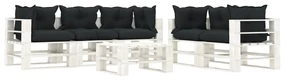 vidaXL 6-delige Loungeset met antracietkleurige kussens pallet hout