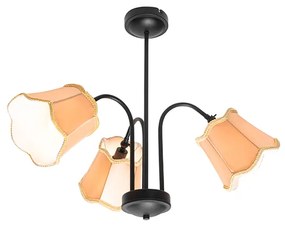 Stoffen Klassieke plafondlamp zwart met lampenkap goud 3-lichts - Nona Klassiek / Antiek E14 rond Binnenverlichting Lamp