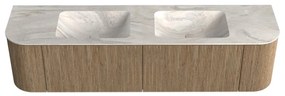 Mondiaz Kurve-dlux 180cm badmeubel ronding links/rechts dusk met 2 lades en deuren en wastafel leaf dubbel zonder kraangat ostra