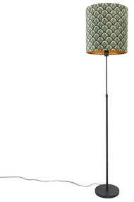 Vloerlamp zwart kap pauw dessin 40 cm verstelbaar - Parte