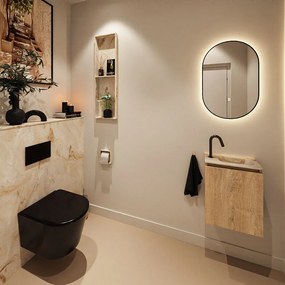 Mondiaz Ture DLux toiletmeubel 40cm washed oak met wastafel frappe rechts met kraangat