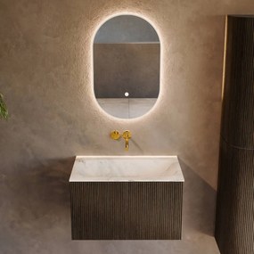 Mondiaz Kurve-dlux 70cm badmeubel shadow met 1 lade en wastafel big small midden zonder kraangat opalo
