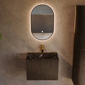 Mondiaz Kurve-dlux 60cm badmeubel shadow met 1 lade en wastafel cloud midden 1 kraangat lava