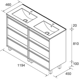 Muebles Resh badmeubel 120cm met 6 lades en wastafel zwart mat