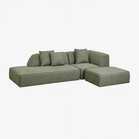 2-delige Modulaire Hoekbank Met Linker Divan En Gestoffeerde Poef Cardea Bouclé Saliegroen - Sklum