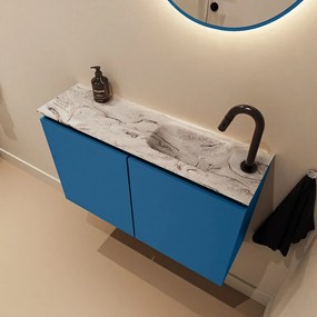 Mondiaz Ture DLux toiletmeubel 80cm jeans met wastafel glace rechts met kraangat