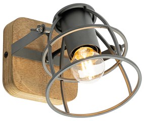 Industriële Spot / Opbouwspot / Plafondspot antraciet met hout verstelbaar - Arthur Industriele / Industrie / Industrial E27 vierkant Binnenverlichting Lamp